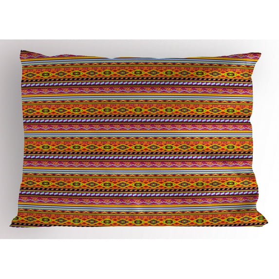 Ambesonne Mexican Pillow Sham, Folk Vintage Geometric, 26" X 20", Multicolor