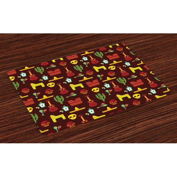 Ambesonne Mexican Place Mats Set of 4, Tequila and Saguro, Standard Size, Multicolor