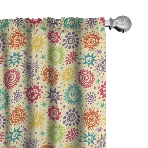 Ambesonne Mexican Print Curtains, Doodle Swirling Sun, Pair of 28"x84", Pale Yellow Multicolor