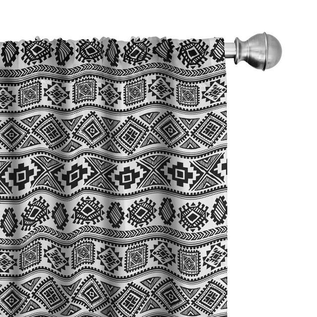 Ambesonne Mexican Print Curtains, Geometric Monochrome, Pair of 28"x63", Charcoal Grey White