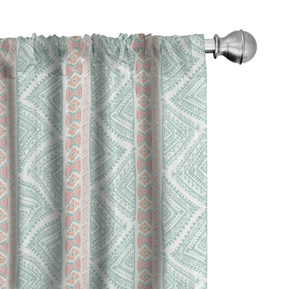 Ambesonne Mexican Print Curtains, Horizontal Aztec Art, Pair of 28"x63", Pale Seafoam Peach
