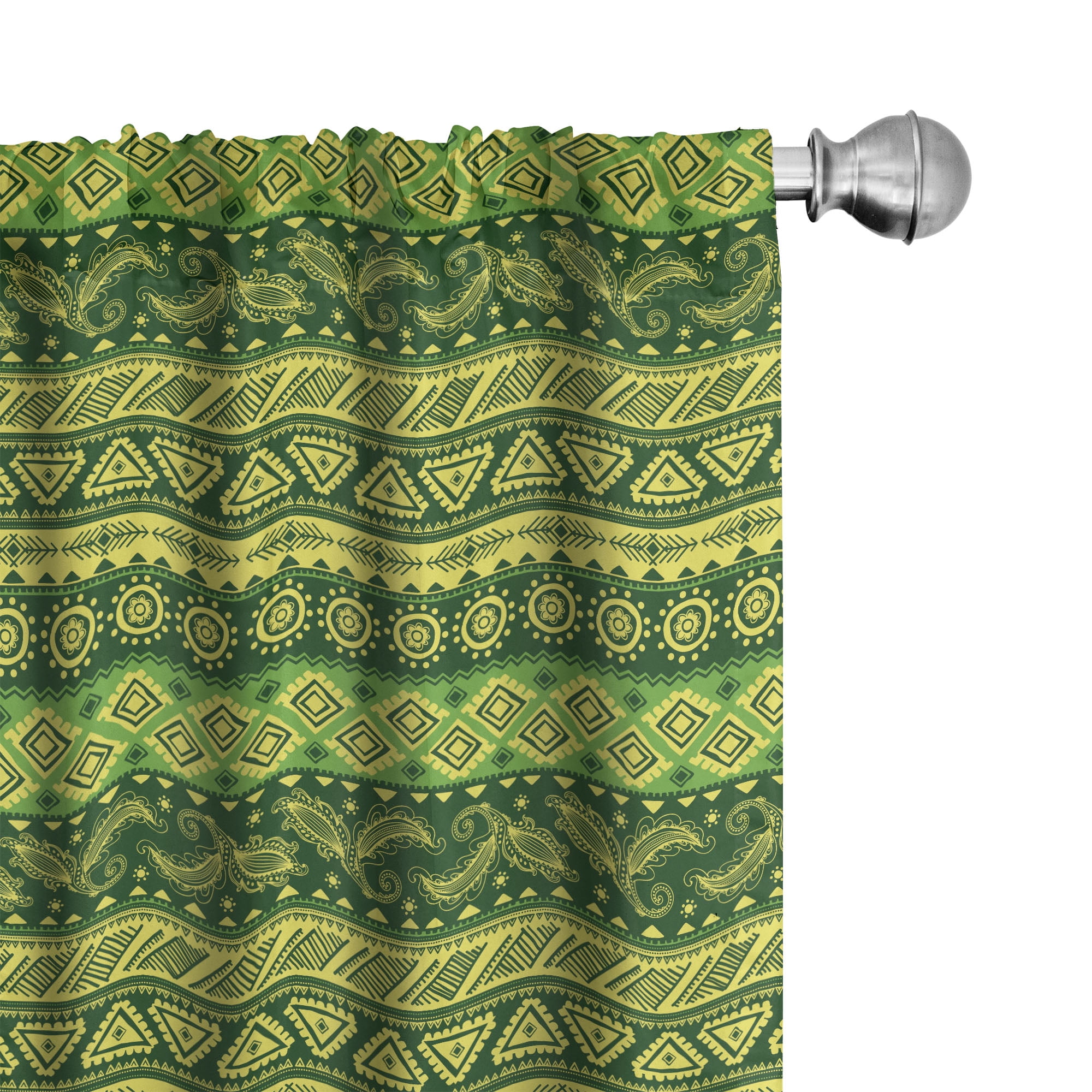 Green and Yellow Mexican Print Polyester Curtain Panels
