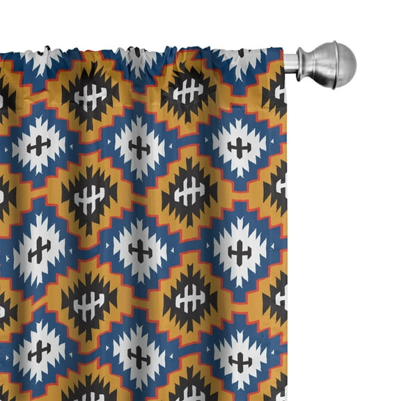 Ambesonne Mexican Print Curtains, Simplistic Ethnic Art, Pair of 28"x84", Orange Dark Sky Blue
