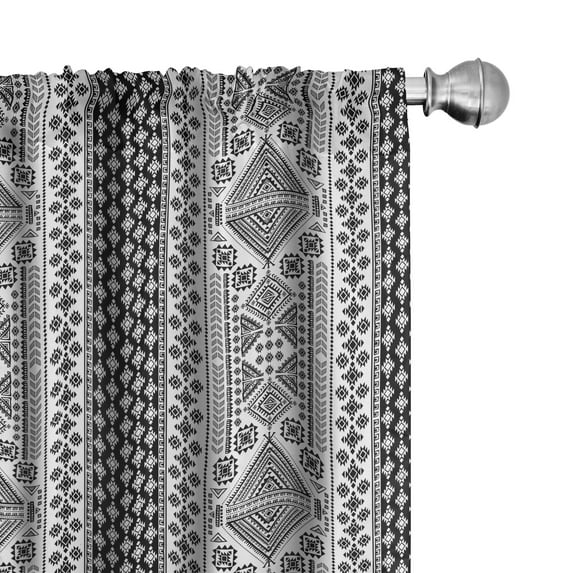 Ambesonne Mexican Print Curtains, Vertical Layout Art, Pair of 28"x95", Charcoal Grey White
