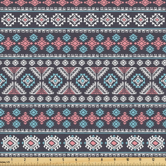 Ambesonne Mexican Print Fabric by the Yard Upholstery, Motifs Triangles Art, 1 Yard, Eggplant Multicolor