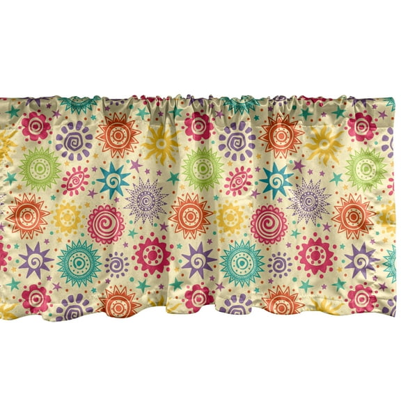Ambesonne Mexican Print Window Valance, Doodle Swirling Sun, 42" x 12", Pale Yellow Multicolor