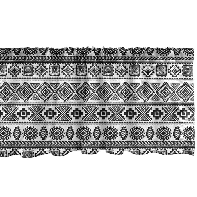 Ambesonne Mexican Print Window Valance, Geometric Monochrome, 54" X 18", Charcoal Grey White