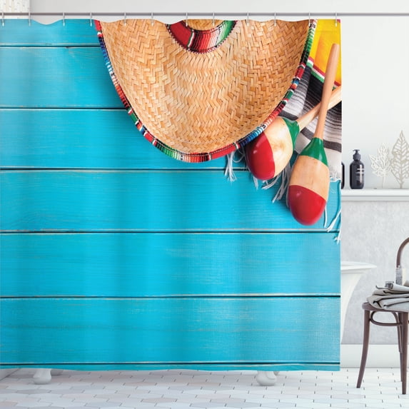 Ambesonne Mexican Shower Curtain, Latin Sombrero, 69"Wx84"L, Blue Cream