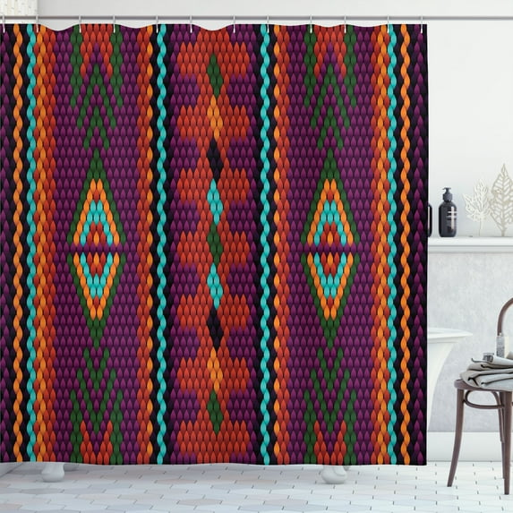 Ambesonne Mexican Shower Curtain, Mosaic Ethnic Ornament Art, 69"Wx84"L, Turquoise Purple Orange
