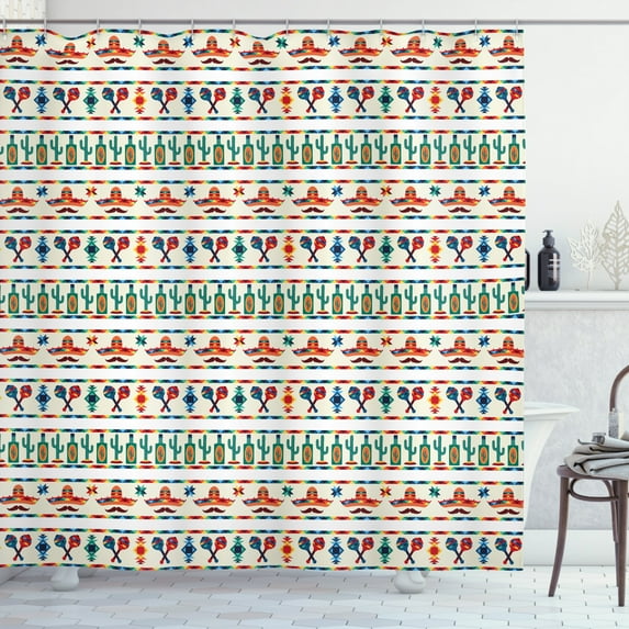 Ambesonne Mexican Shower Curtain, Native Cultural Borders, 69"Wx84"L, Multicolor