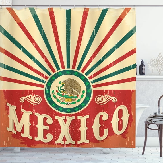 Ambesonne Mexican Shower Curtain, Vintage Poster Effect, 69"Wx84"L, Multicolor