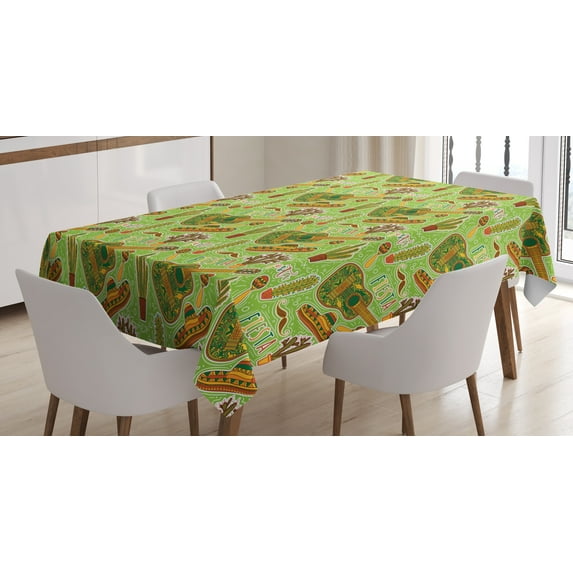 Ambesonne Mexican Tablecloth Rectangular Table Cover, Colorful Doodle Fiesta, 52"x70", Multicolor