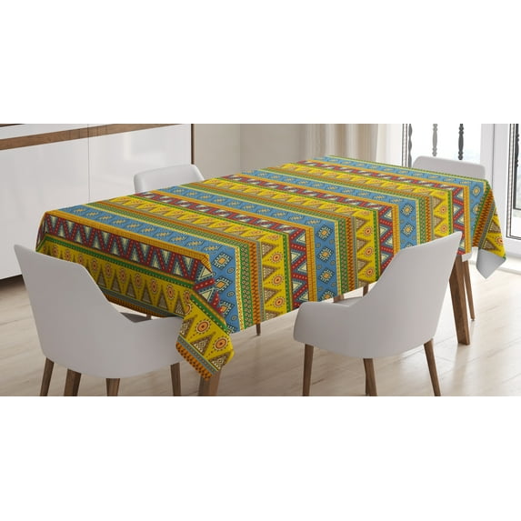 Ambesonne Mexican Tablecloth Rectangular Table Cover, Native Aztec Borders, 60"x84", Multicolor
