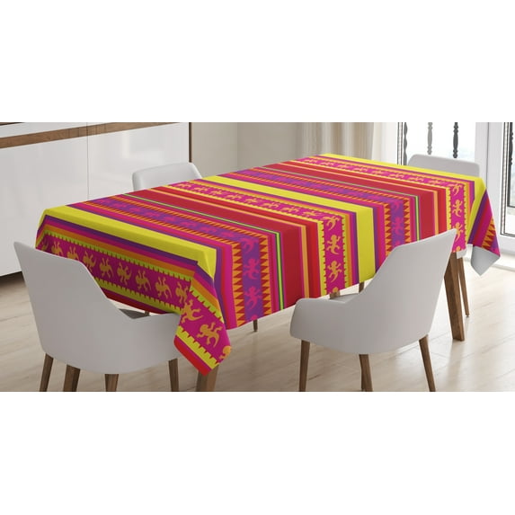 Ambesonne Mexican Tablecloth Rectangular Table Cover, Vibrant Lizard Folklore, 52"x70", Multicolor