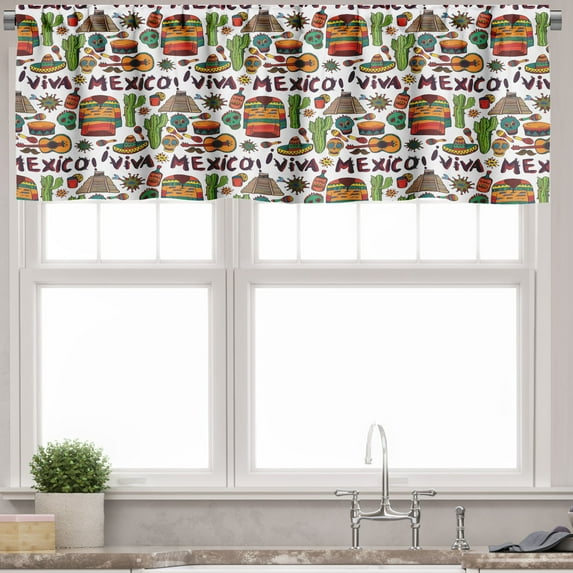Ambesonne Mexican Valance Pack of 2, Cartoon Cactus Salsa, 54"X18", Multicolor