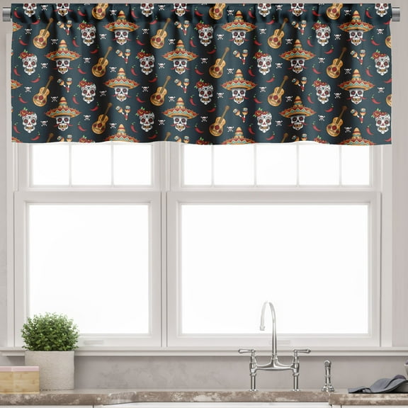 Ambesonne Mexican Valance Pack of 2, Skull Sombrero Chili, 42"X18", Multicolor