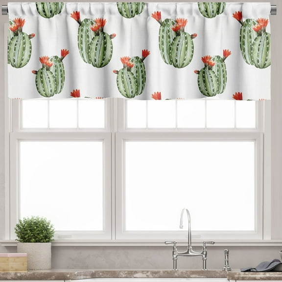 Ambesonne Mexican Window Valance, Cactus Plant Desert, 54" X 18", Green and Orange