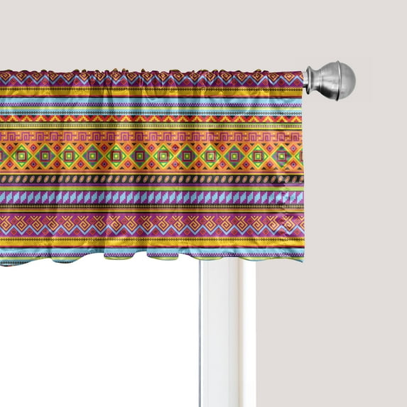 Ambesonne Mexican Window Valance, Folk Vintage Geometric, 54" X 18", Multicolor