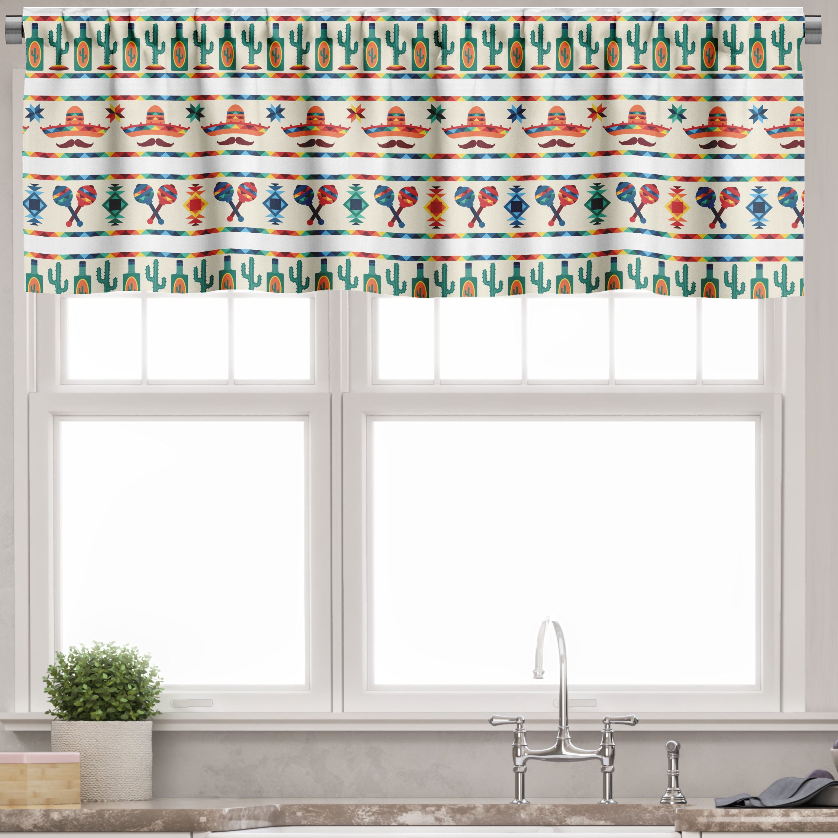 Ambesonne Mexican Window Valance, Native Cultural Borders, 54