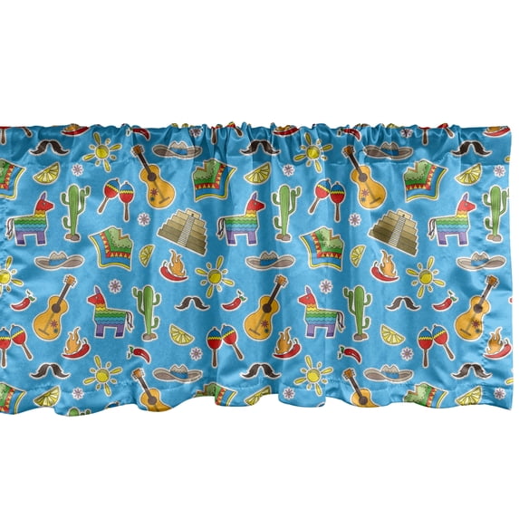 Ambesonne Mexican Window Valance, Traditional Culture Pattern, 54" X 18", Sky Blue and Multicolor