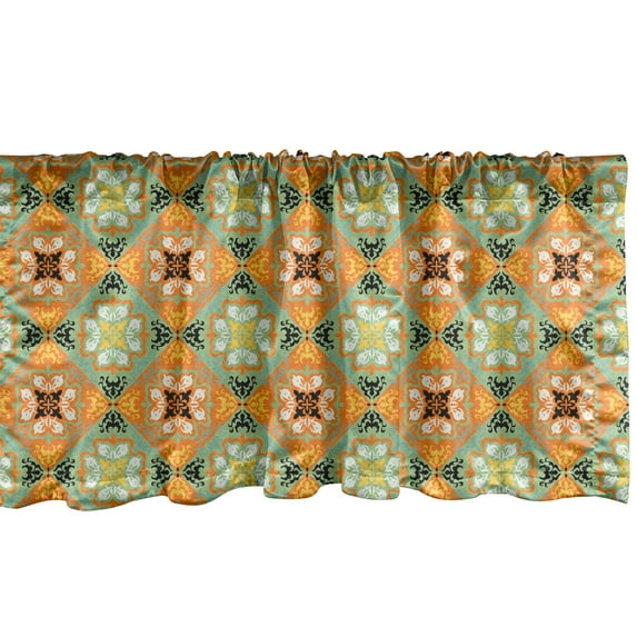 Ambesonne Mexican Window Valance, Vibrant Tones Talavera Art, 54" X 12", Orange Pistachio Green