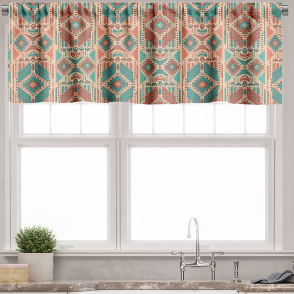 Ambesonne Mexican Window Valance, Vintage Geometric Motif, 54" X 18", Sea Green Dark Coral