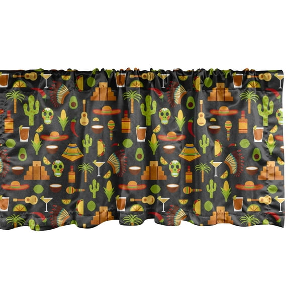 Ambesonne Mexico Window Valance, Traditional Pattern, 54" X 12", Charcoal Grey White