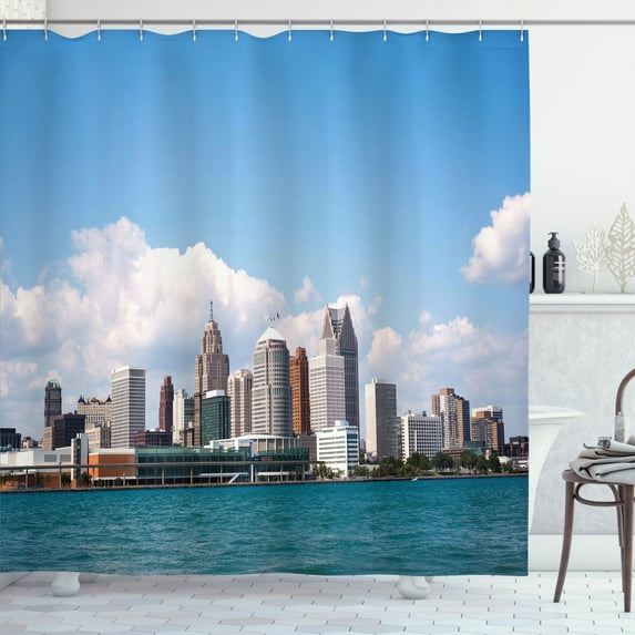 Ambesonne Michigan Shower Curtain, Downtown Detroit Skyline, 69"Wx84"L, Multicolor