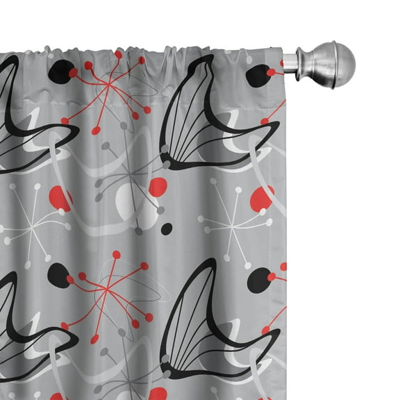 Ambesonne Mid Century Window Curtains, Atomic 50s Design, Each 28" W x 63" L, Black Grey and Red