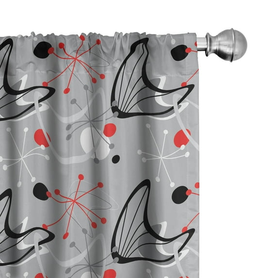 Ambesonne Mid Century Window Curtains, Atomic 50s Design, Each 28" W x 63" L, Black Grey and Red