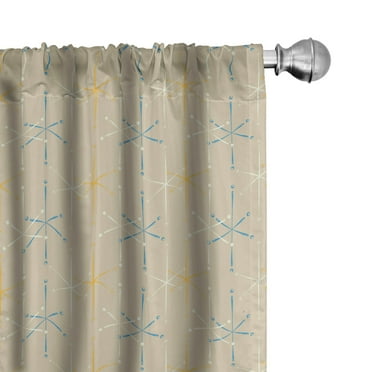 Ambesonne Mid Century 4-Panel Curtains, Snowflake Like Motifs, 56"x84", Pale Mustard and Multicolor