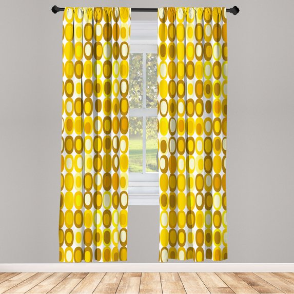 Ambesonne Mid Century Curtains, Retro Round Mosaic Art, Pair of 28"x63", Dark Yellow