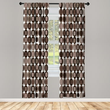 Ambesonne Mid Century Curtains, Retro Round Mosaic Art, Pair of 28"x63", Warm Taupe