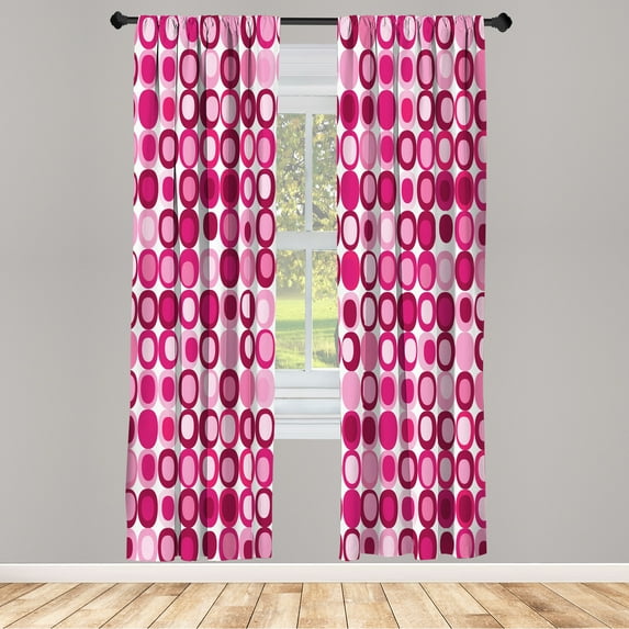 Ambesonne Mid Century Curtains, Retro Round Mosaic Art, Pair of 28"x84", Pink Magenta