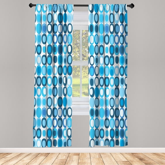 Ambesonne Mid Century Curtains, Retro Round Mosaic Art, Pair of 28"x84", Sky Blue