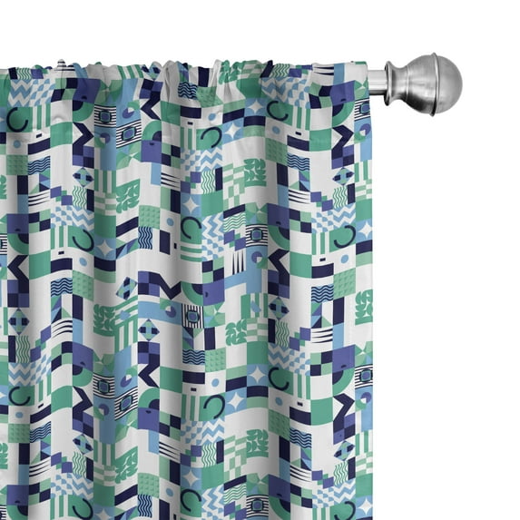 Ambesonne Mid Century Curtains, Sixties Art Design, Pair of 28"x63", Sea Green Blue Black