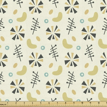 Ambesonne Mid Century Fabric by the Yard Upholstery, Abstract Motifs Image, 5 Yards, Ivory and Multicolor
