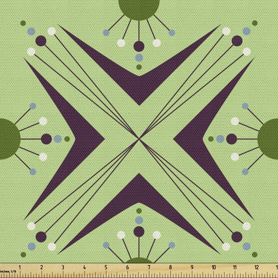 Ambesonne Mid Century Fabric by the Yard Upholstery, Atomic Boomerang, 2 Yards, Apple Green Indigo