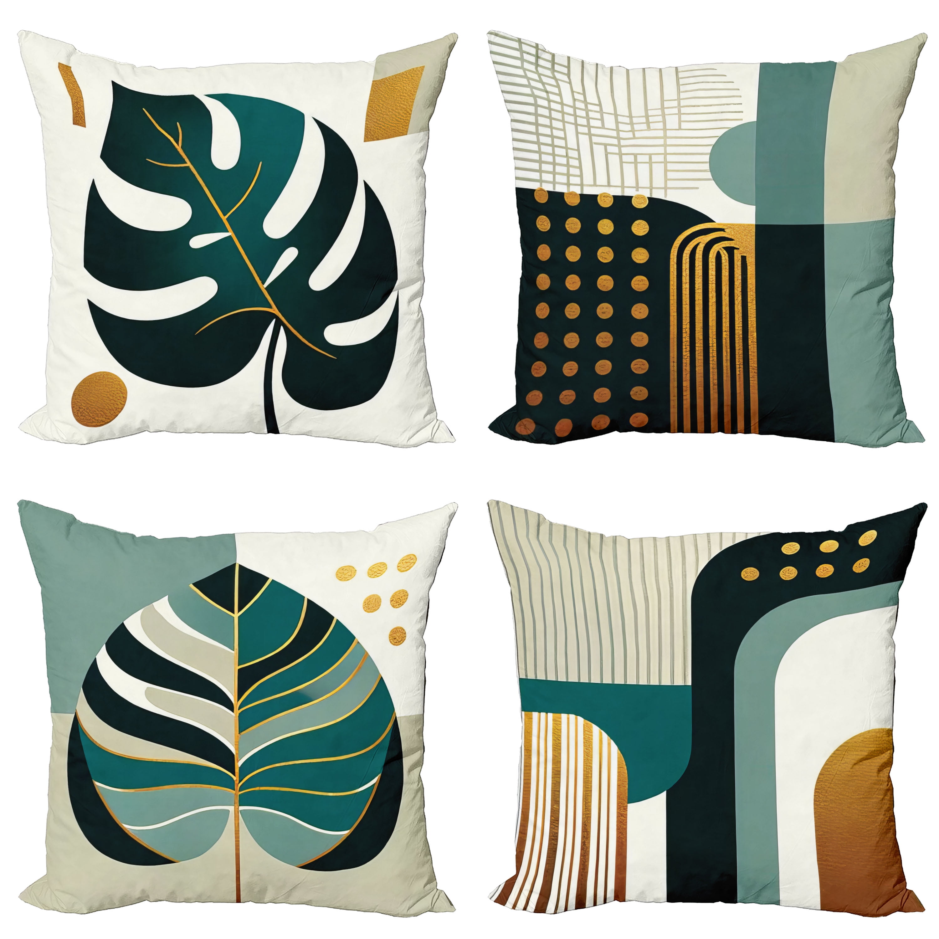 Dark Teal and Orange Polyester Euro Pillow Covers, 18" Set of 4
