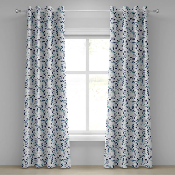 Ambesonne Mid Century Grommet Curtain, Art Deco Seventies, 50" x 84", Turquoise Navy Blue Grey