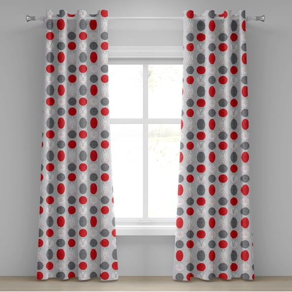 Ambesonne Mid Century Grommet Curtain, Geometrical Spotty, 50" x 108", Grey Red White