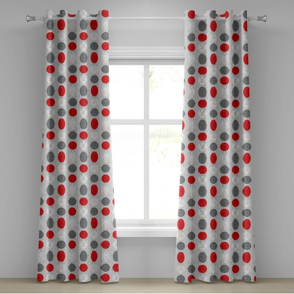 Ambesonne Mid Century Grommet Curtain, Geometrical Spotty, 50" x 84", Grey Red White