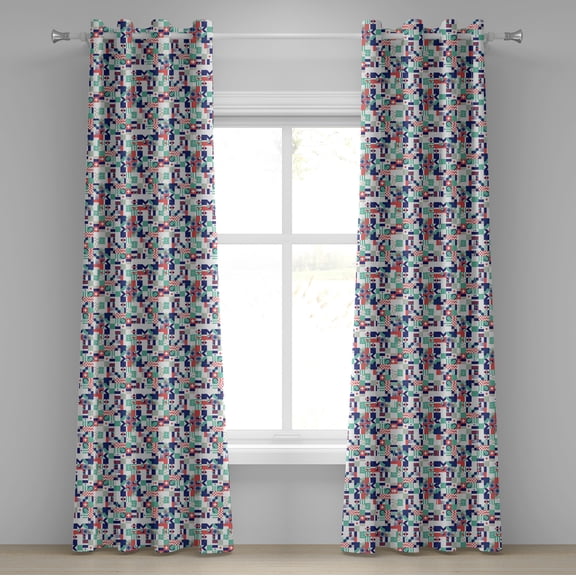 Ambesonne Mid Century Grommet Curtain, Pastel Funky Shapes, 50" x 108", Dark Purple Dark Coral