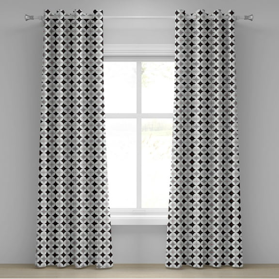 Ambesonne Mid Century Grommet Curtain, Retro Style Atomic, 50" x 96", Pale Grey Black Red