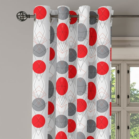 Ambesonne Mid Century Grommet Curtain Single Panel, Geometrical Spotty, 50"x60", Grey Red White