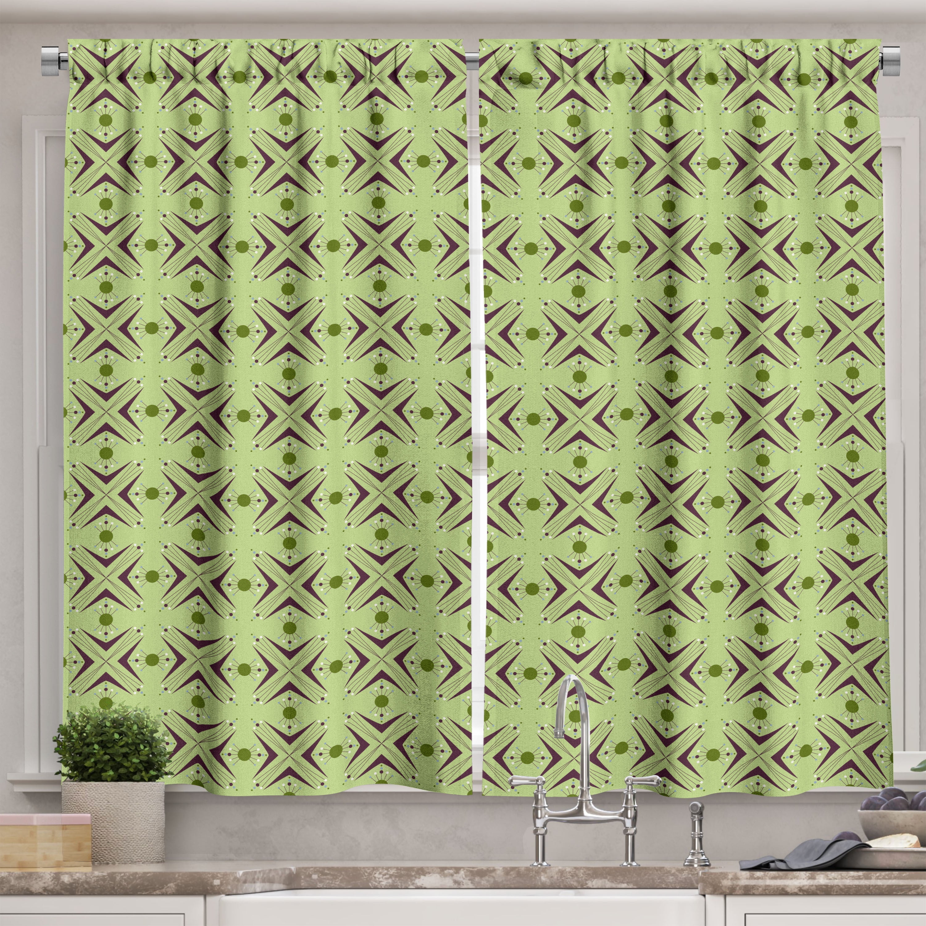 Ambesonne Mid Century Kitchen Curtains, Atomic Boomerang, 55"x39 ...