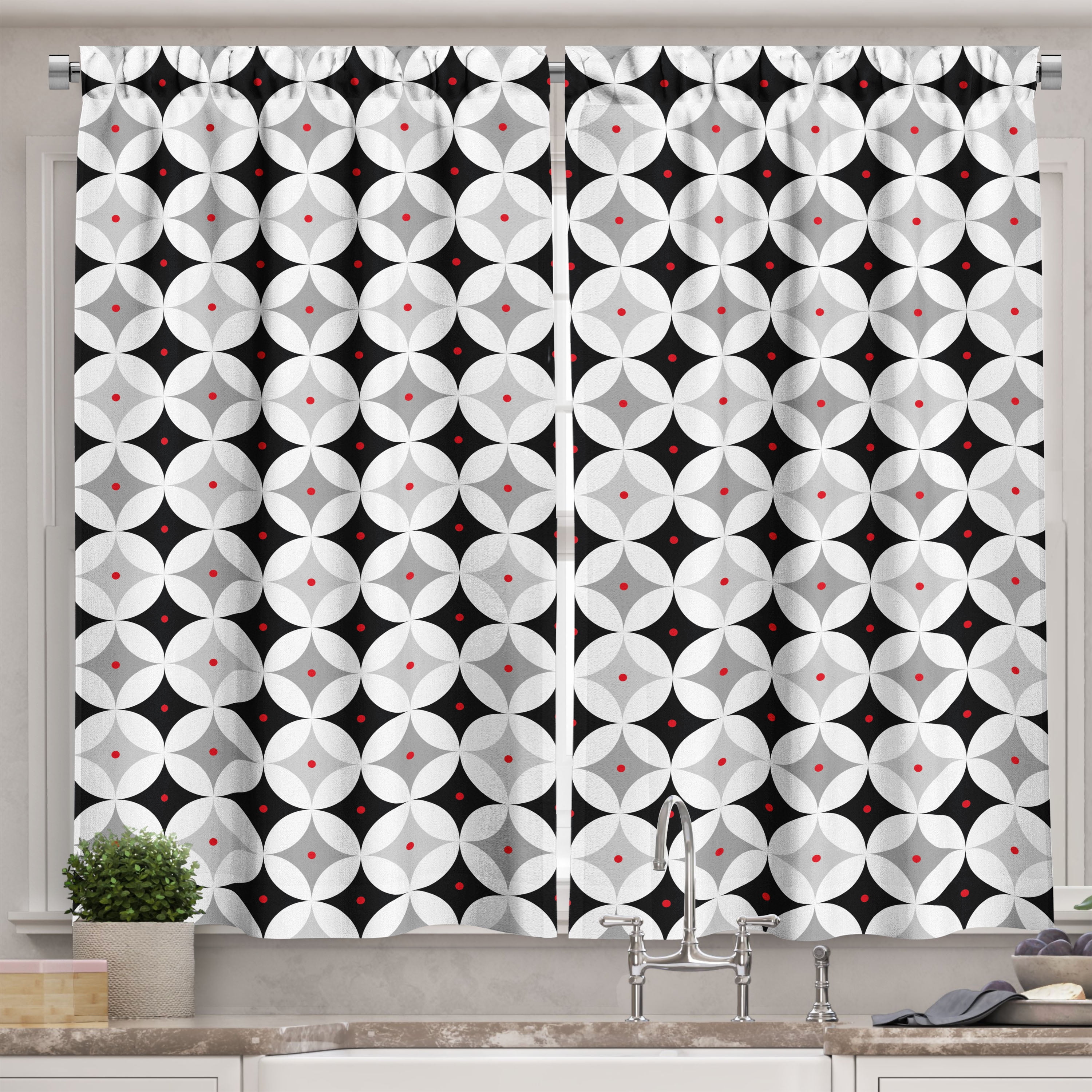Ambesonne Mid Century Kitchen Curtains, Retro Style Atomic, 55"x45 ...