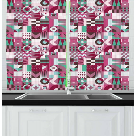 Ambesonne Mid Century Kitchen Curtains, Rich Unusual Forms, 55"x39", Multicolor