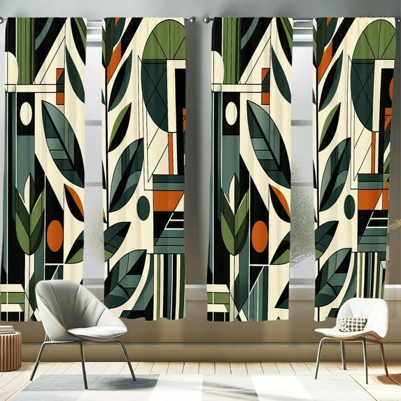 Ambesonne Mid Century Modern 4-Panel Curtains, Futurist Boho, 56"x63", Pale Reseda Green Grey