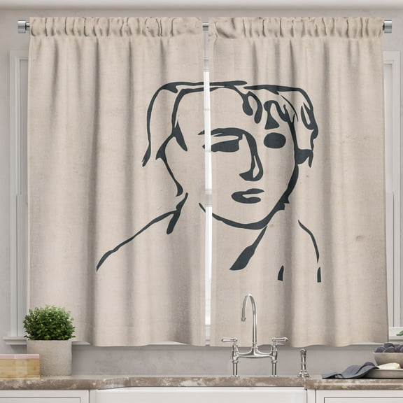 Ambesonne Mid Century Modern Boho Kitchen Curtains, Hippie Line, 55"x30", Dark Grey Pale Mustard
